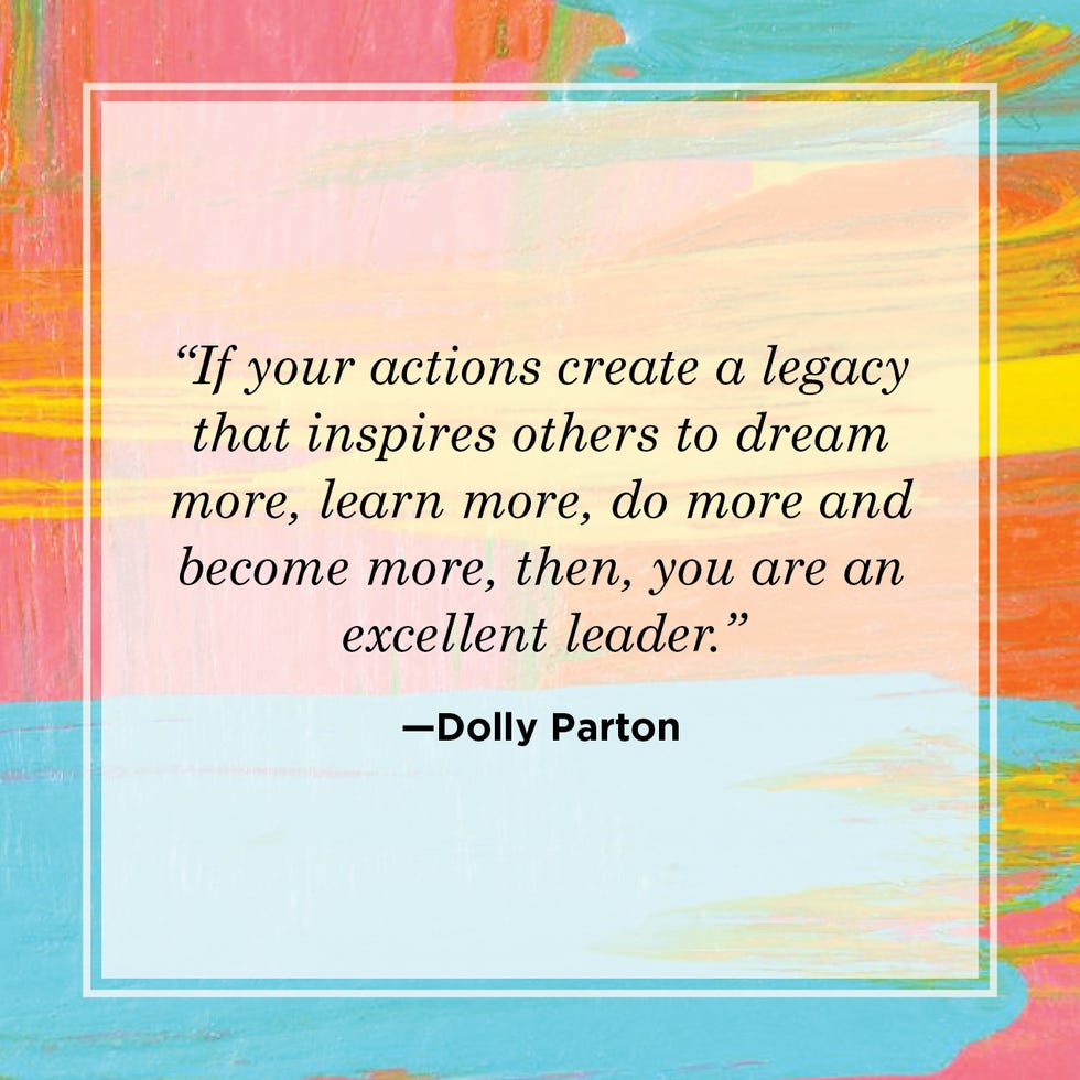 leadership quote by dolly parton about inspiring people to dream more, learn more, do more, watercolor background