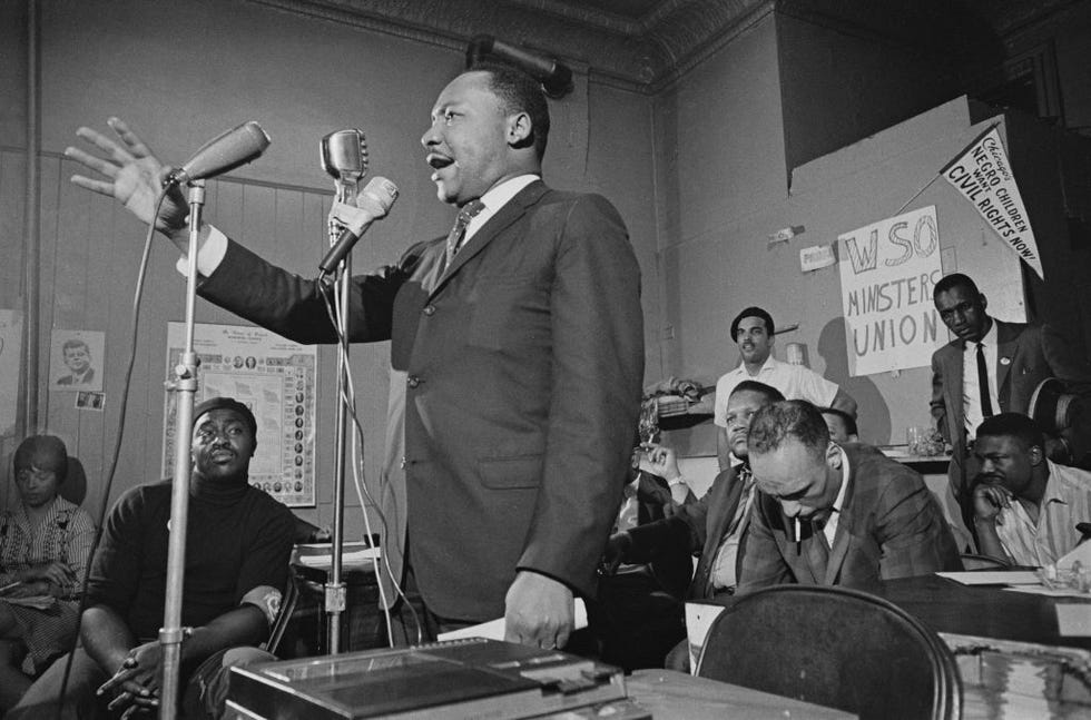 MLK In Chicago american civil rights activist martin luther king jr 1929 1968 addresses a meeting in chicago, illinois, 27th may 1966 photo by jeff kamenmichael ochs archivesgetty images