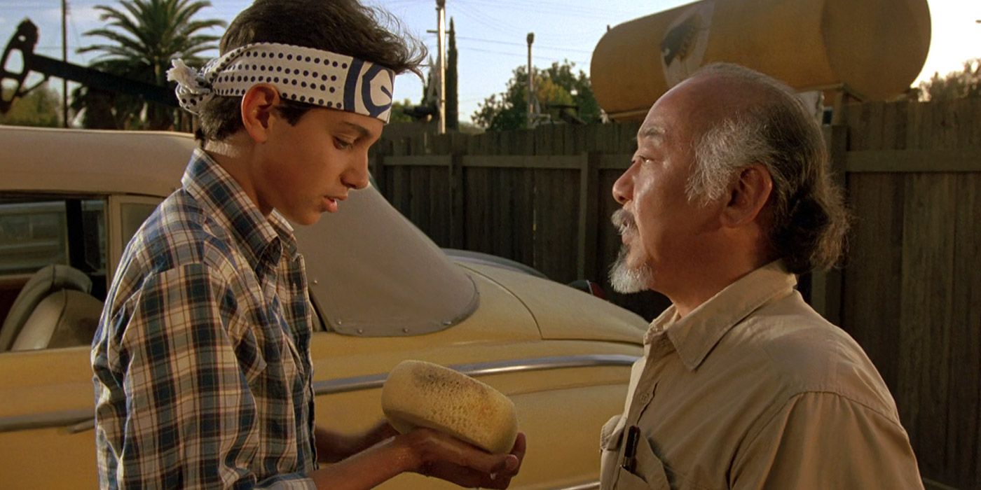 Mr. Miyagi prepares to train Daniel in The Karate Kid