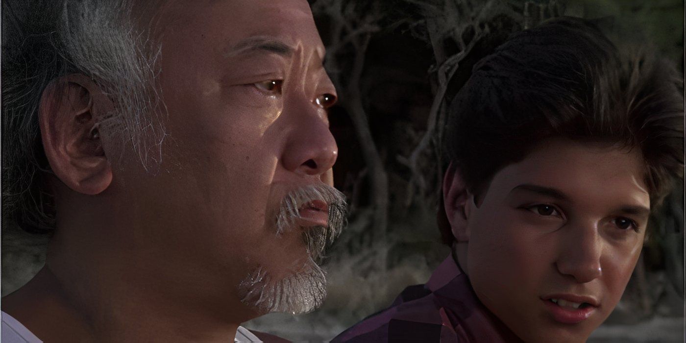 Daniel sits and talks to Mr Miyagi