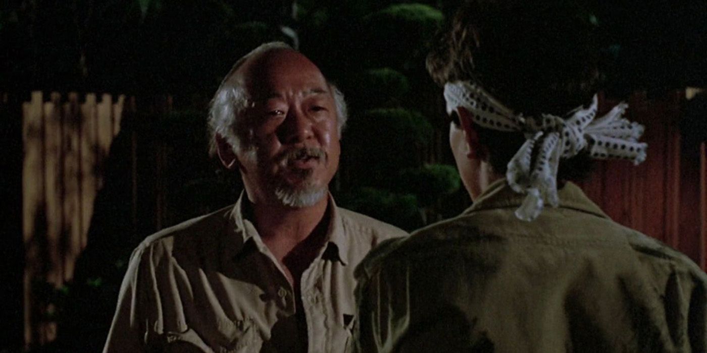 Mr Miyagi talking to Daniel.