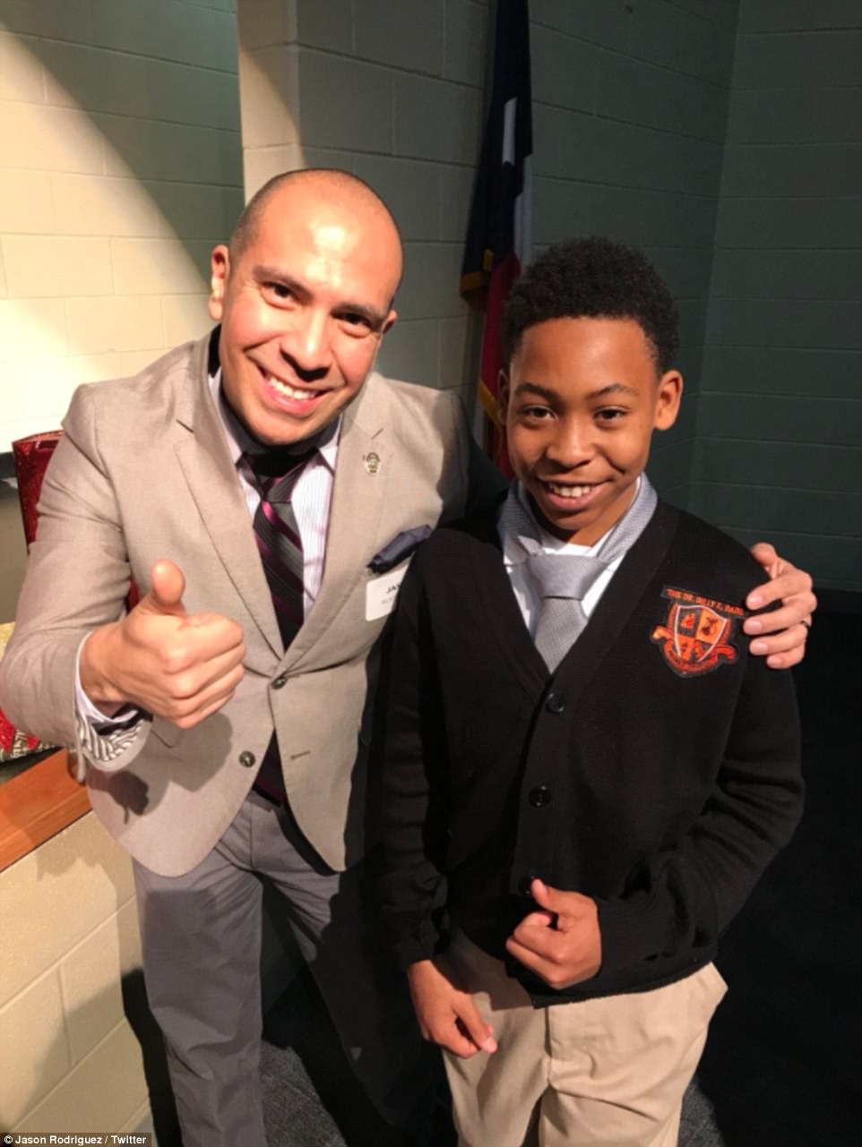 Rodriguez also posted this photo of himself and another student giving a thumbs up